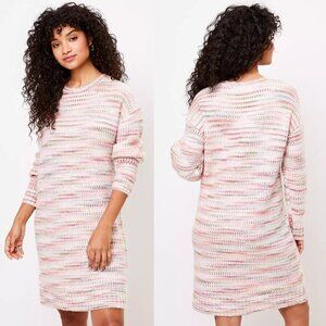 Loft Spacedye Pink Green Marled Knit Long Sleeve Sweater Dress - 35646
